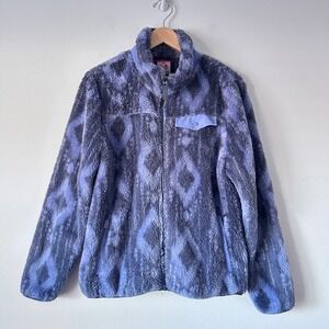 Gerry Fleece Jacket Large Women's Purple Gray Diamond Pattern Full Zip Cozy